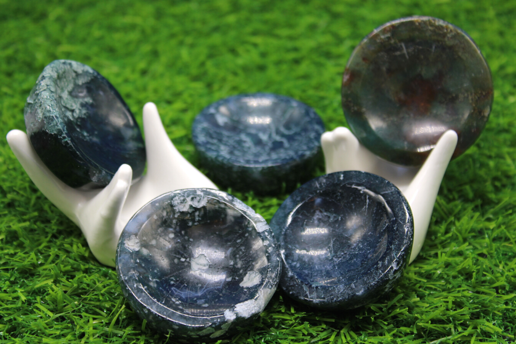 Mini Shallow Moss Agate Bowls